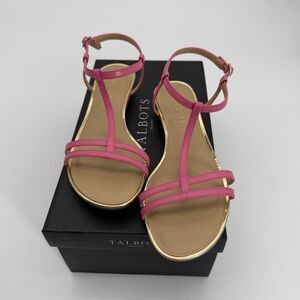 Talbots Shocking Pink Flat Ankle Strap Sandals Gold Accents Vtg Sz 7 New in Box